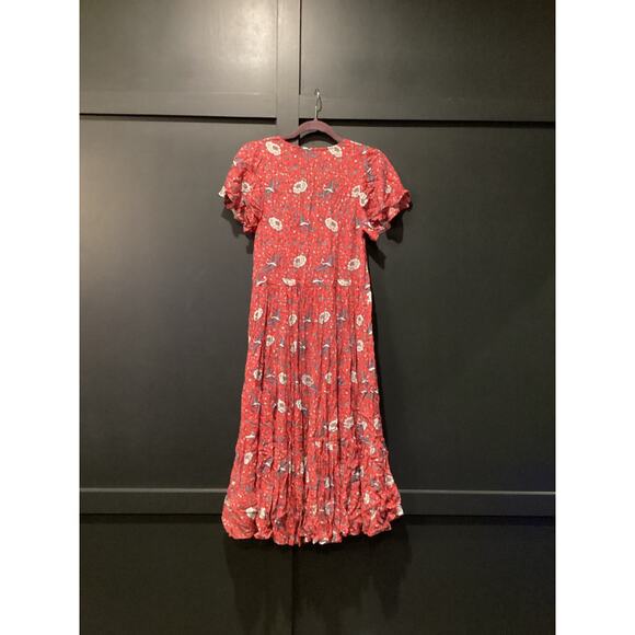 AUGUSTE Valentina Fiesta Day Dress Off Red Metallic Cranes short sleeve midi 2 - Picture 5 of 10